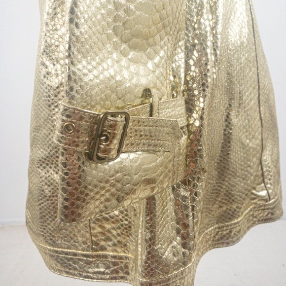 Vintage 90s S Real Leather Gold Croc Print Coat - Picture 3 of 10
